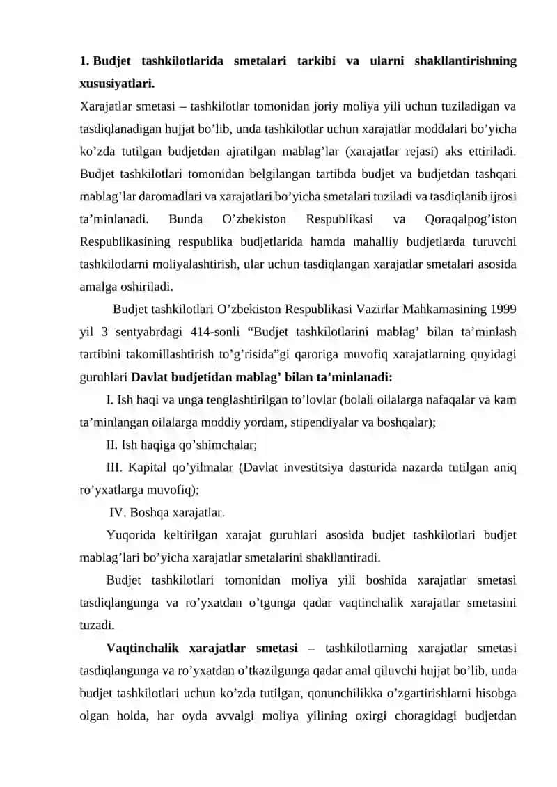 Budjet Tashkilotlarining Moliyalashtirilishi 2