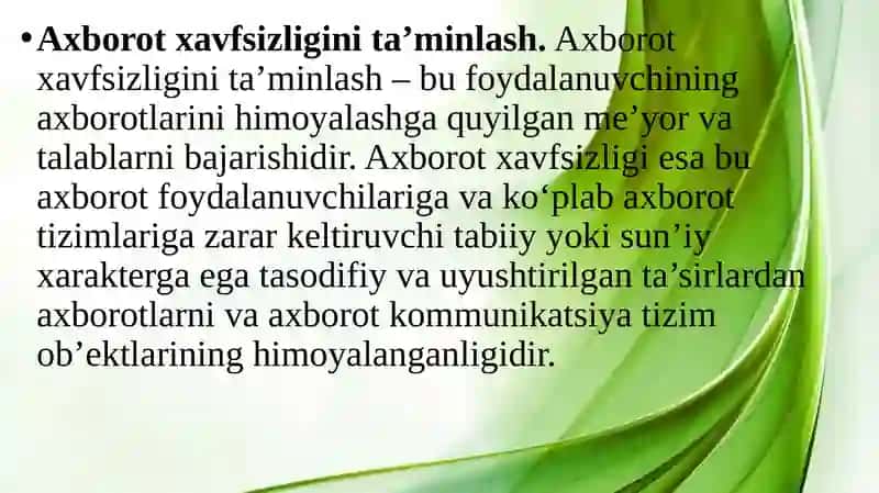 Axborot xavfsizligini ta’minlashning g‘oyaviy-nazariy asoslari 2