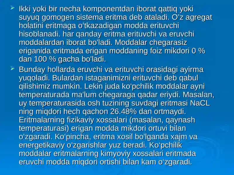 Eritmalar. Noelektrolitlar 2