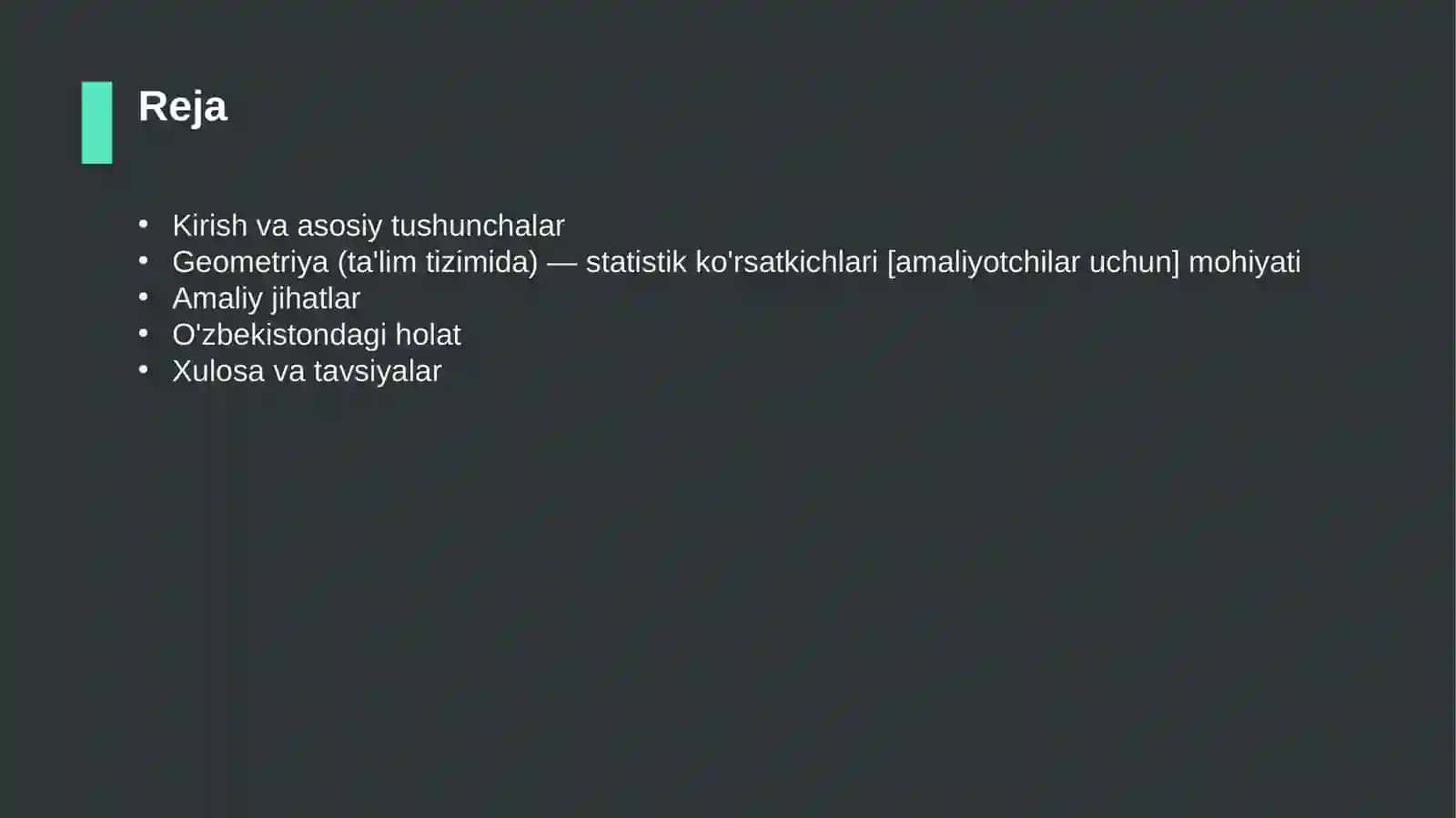 Geometriya (ta'lim tizimida) — statistik ko'rsatkichlari [amaliyotchilar uchun] 2