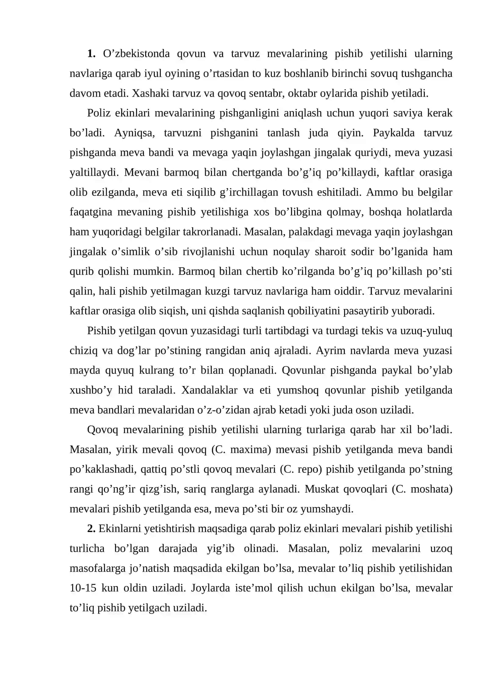 Poliz mevalarini yig’ish, tashish va saqlash 2