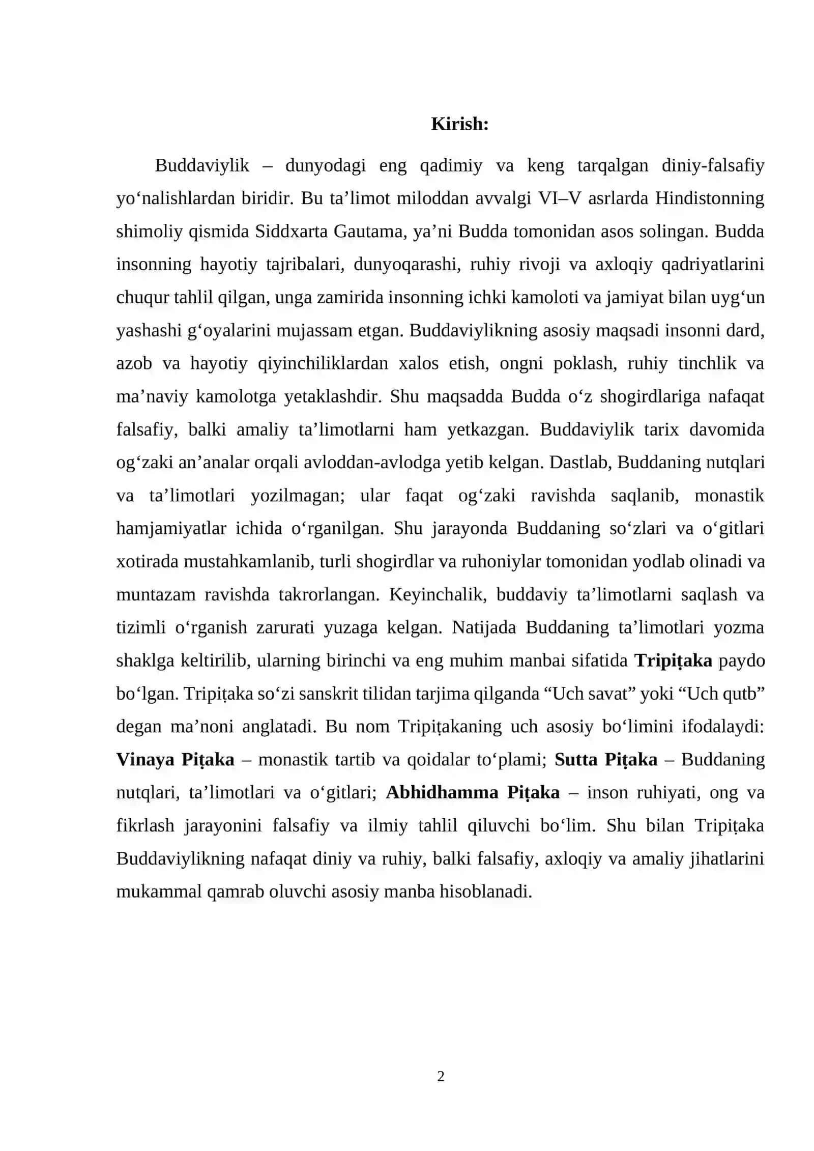 Buddaviylikni muqaddas kitobi tripipitaka haqida umumiy 2