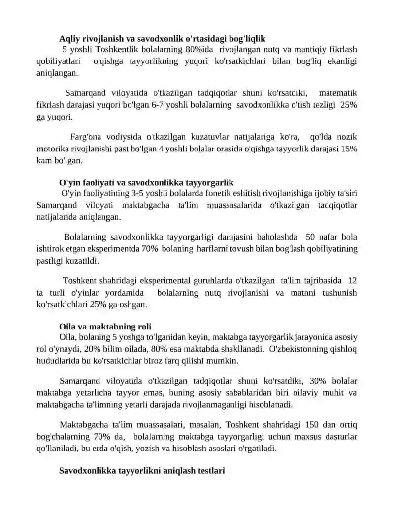 Bolalarning savod o'rgatish jarayoniga tayyorgarligini o'rganish 2