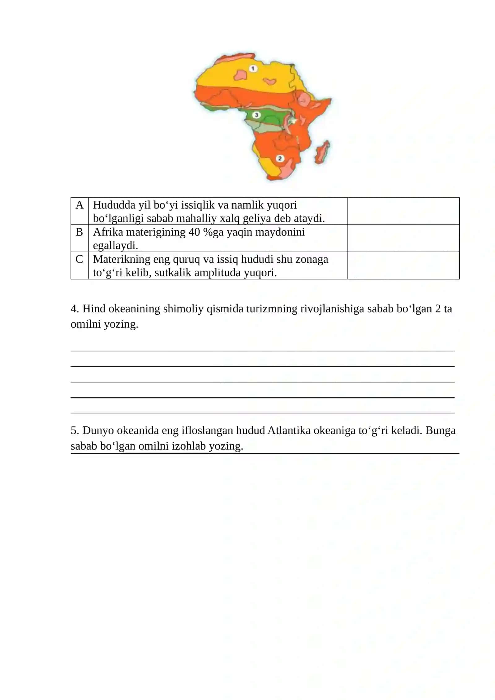 [7 sinf Geografiya II chorak 2-BSB topshiriqlari] 2