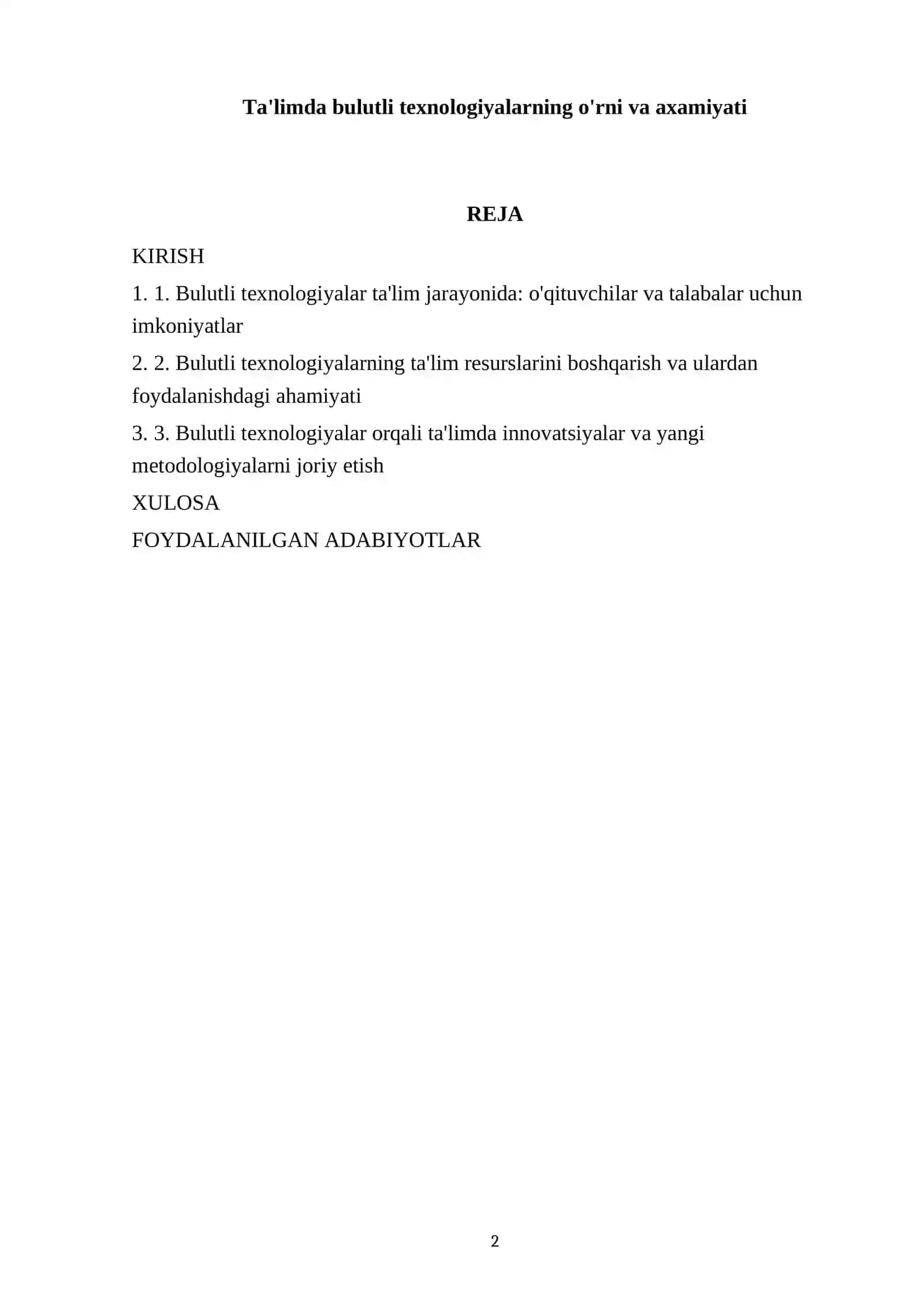 Ta'limda bulutli texnologiyalarning o'rni va axamiyati 2