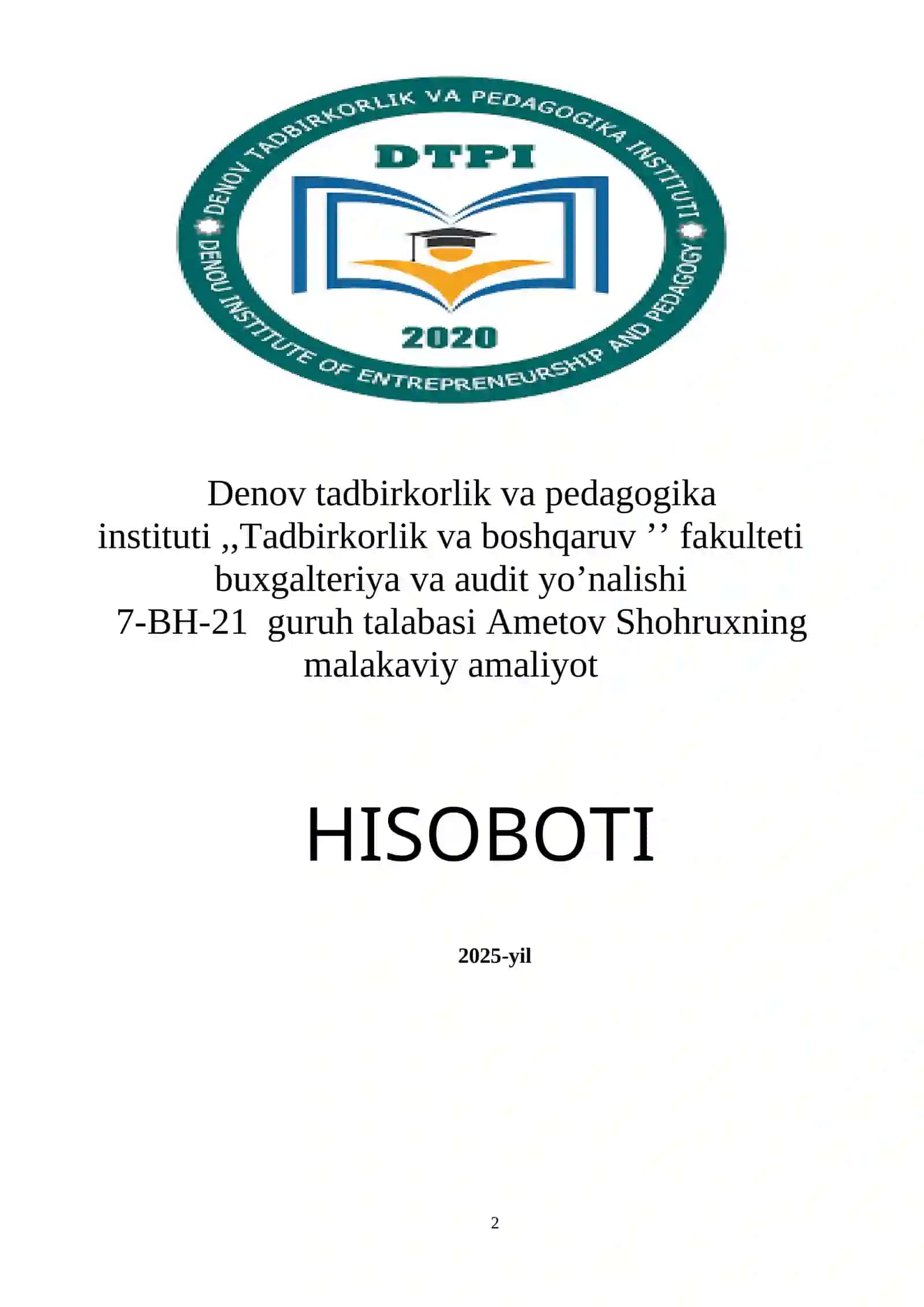 Beruniy Agrotexnologiya Texnikum MALAKAVIY AMALIYOTI 2