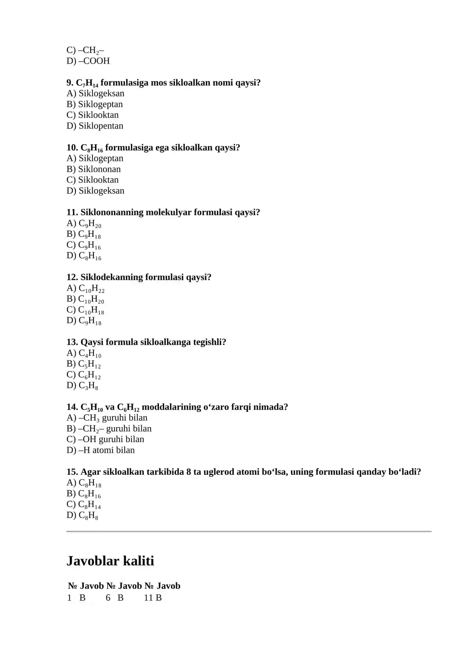 Sikloalkanlar. Umumiy formulasi. Gomologik qatori 2
