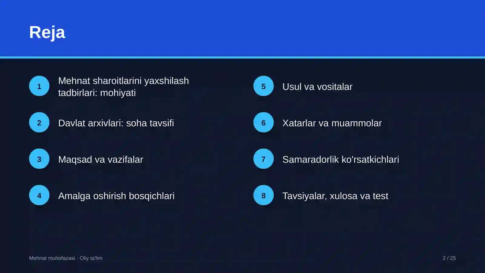 Mehnat muhofazasi · Oliy ta'lim 2