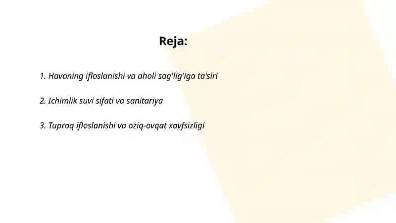 Ekologiya va aholi salomatligi 2