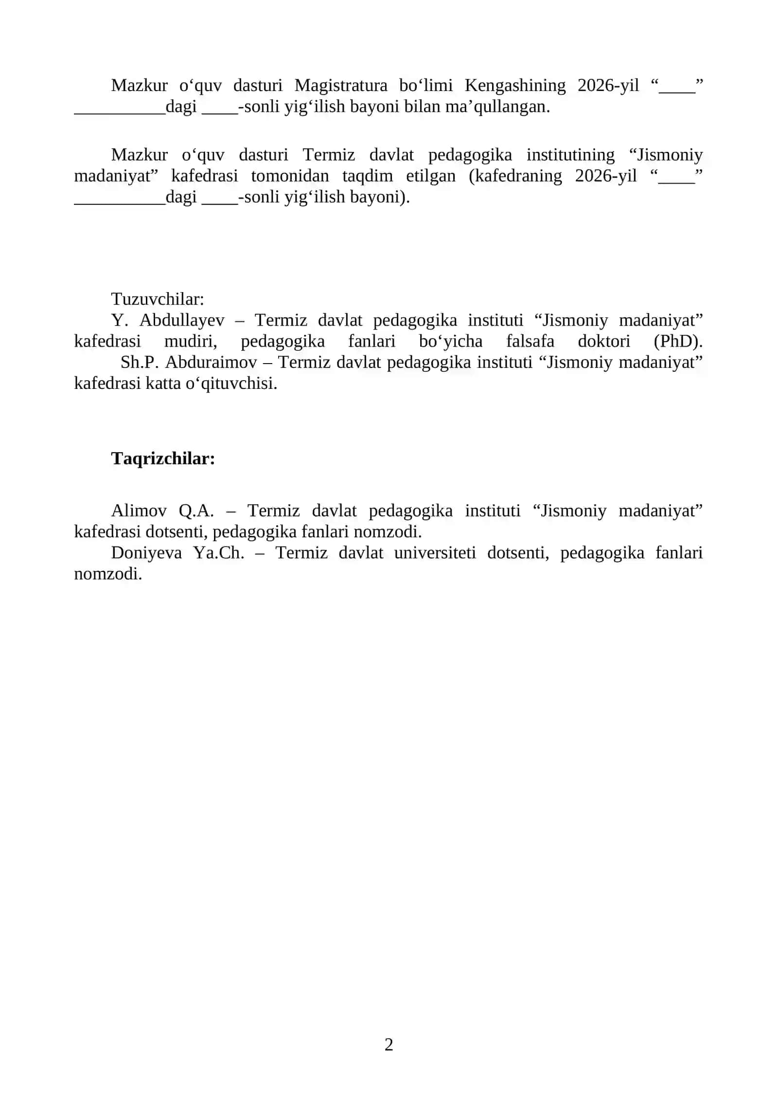 SPORT PEDAGOGIKASI 1-kurs O'D 2026 2