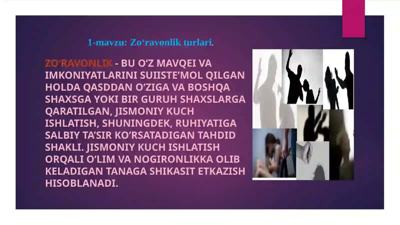 “Zo`ravonlikdan holi maktab” loyihasi asosida seminar-trening ishlanmasi 2