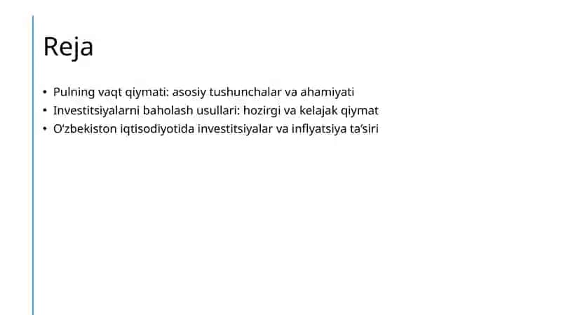 Investitsiyalashni baholash (pulning vaqt qiymati) 2