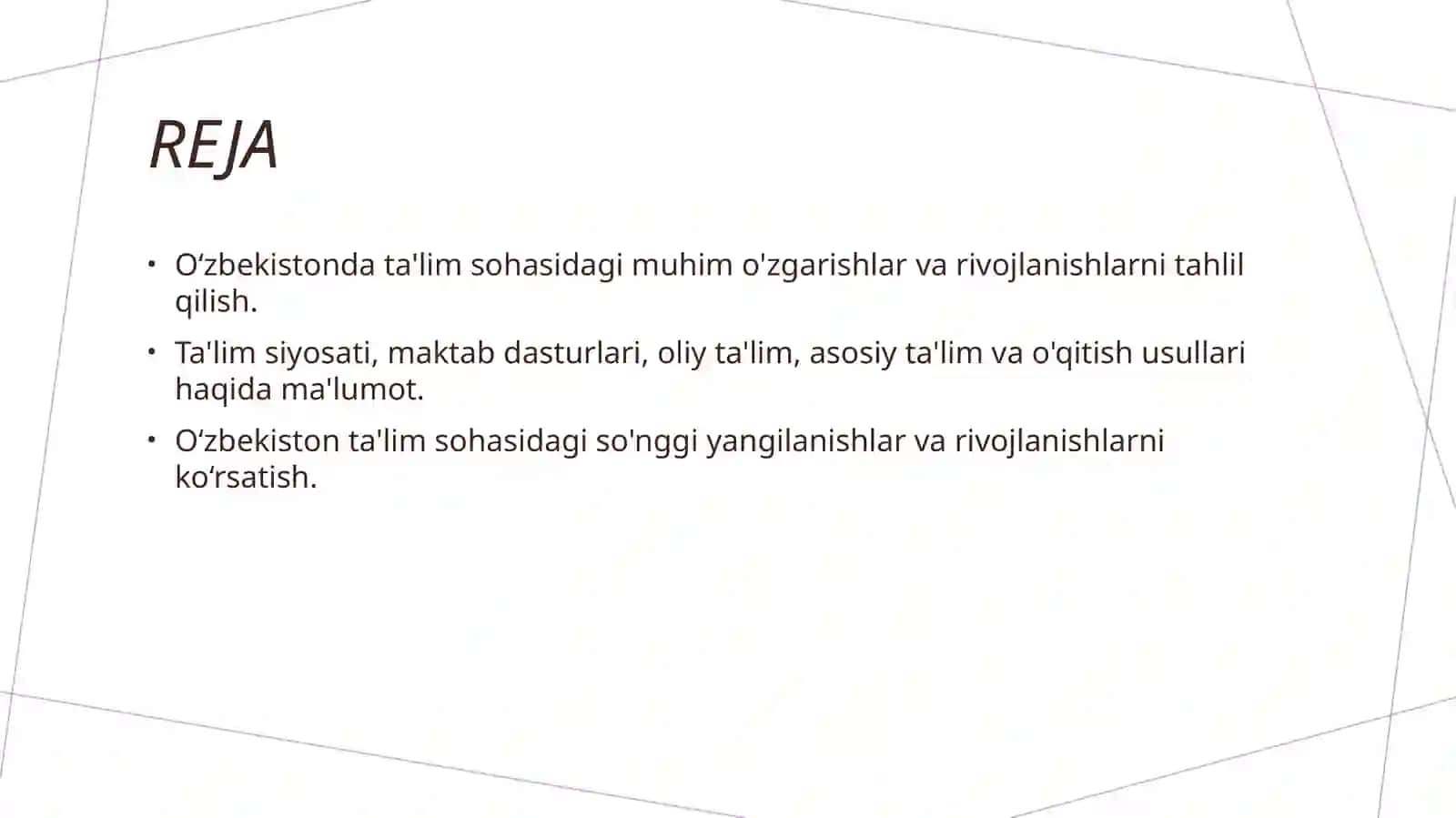 O‘zbekiston Respublikasida taʼlim sohasida amalga oshirilgan islohotlar 2