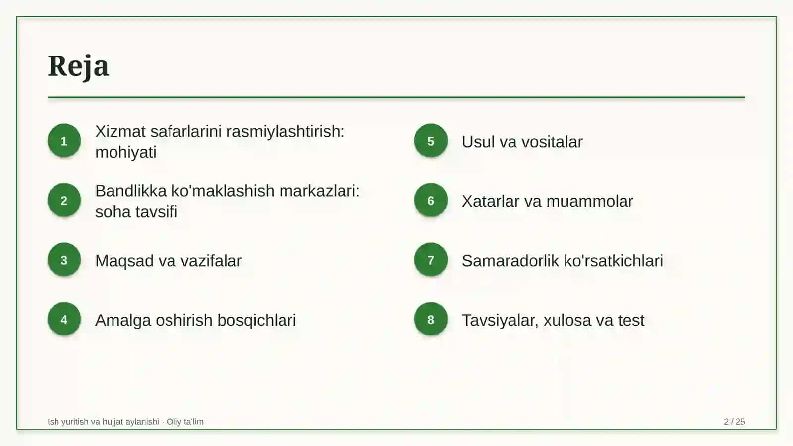 Ish yuritish va hujjat aylanishi · Oliy ta'lim 2