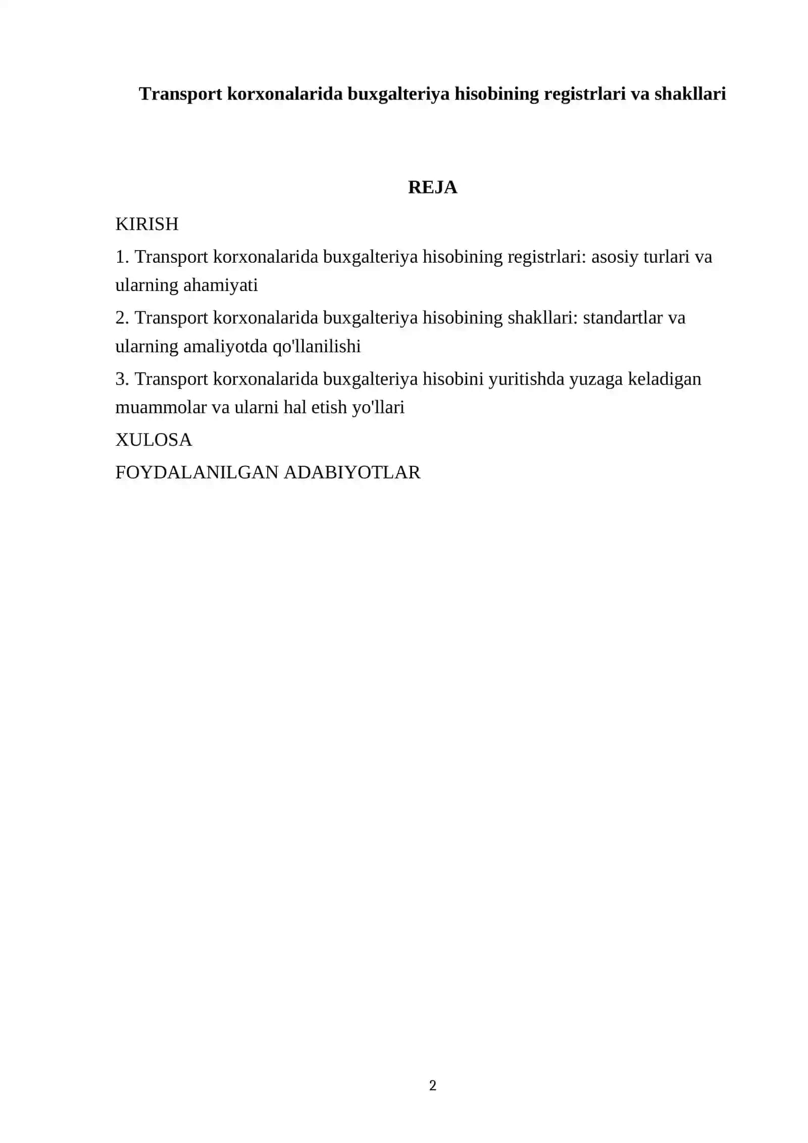 Transport korxonalarida buxgalteriya hisobining registrlari va shakllari 2