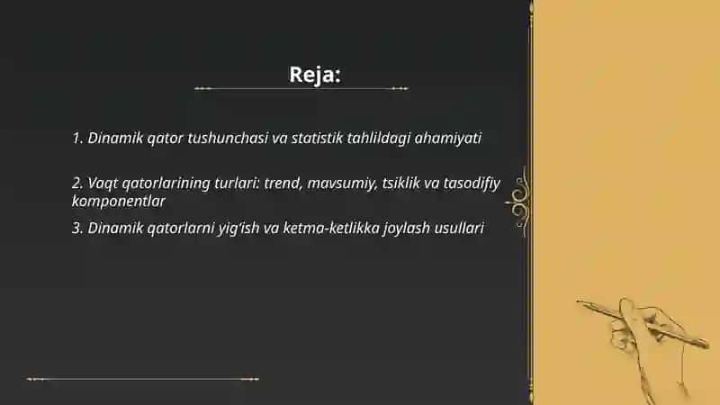 Statistik tahlilda dinamik qatorlar,turlar,korsatkichlar va tibbiyotda foydalanish 2