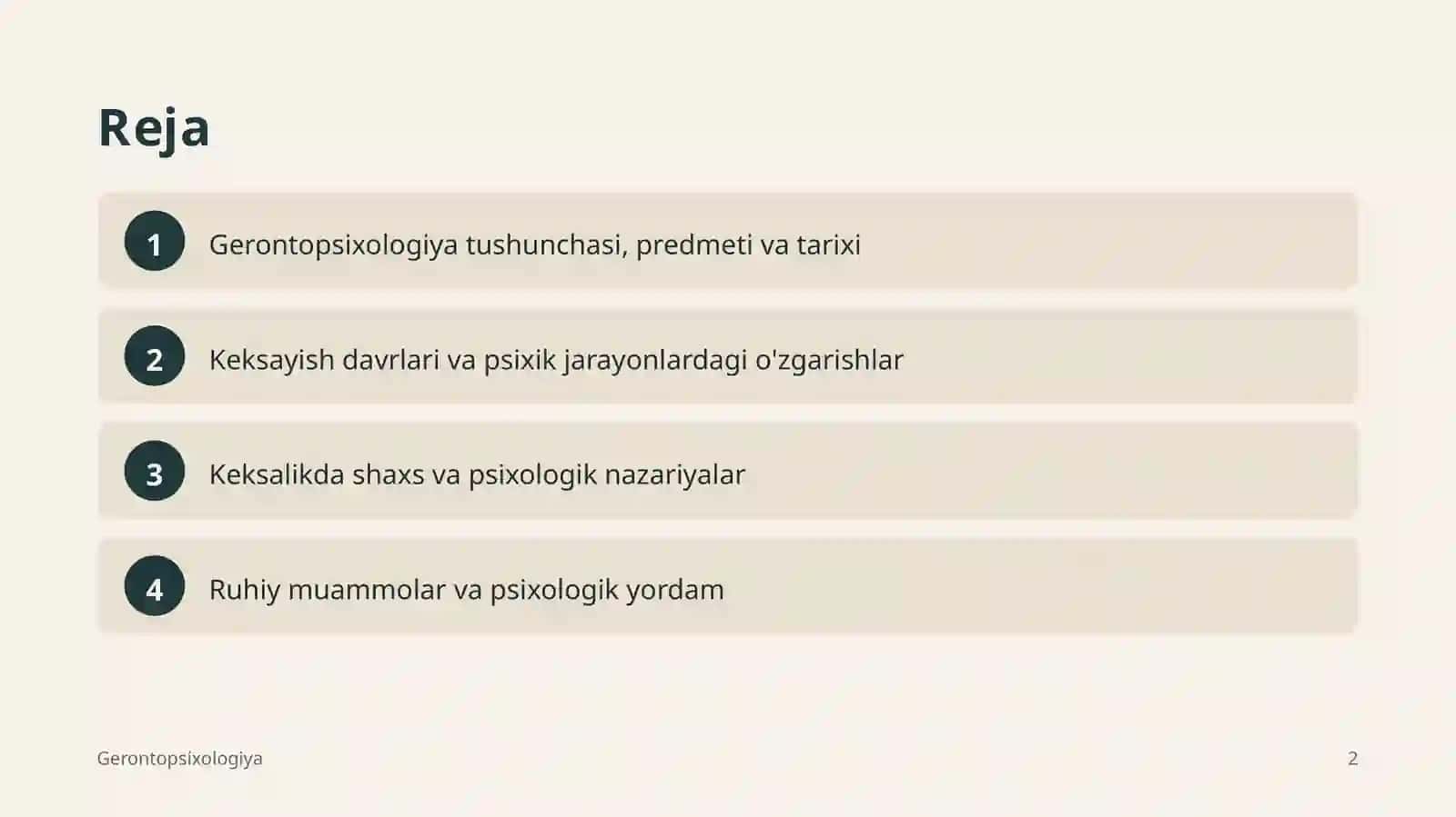 Gerontopsixologiya tushunchasi, predmeti va tarixi, keksayish davrlari va psixik jarayonlardagi o'zgarishlar 2