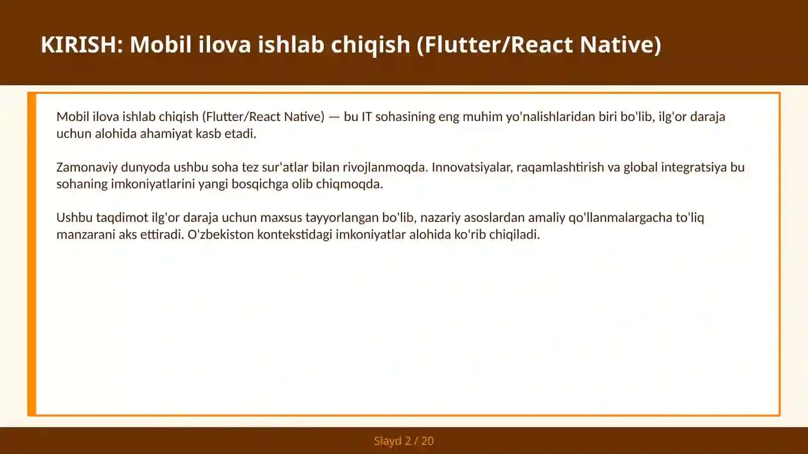 MOBIL ILOVA ISHLAB CHIQISH (FLUTTER/REACT NATIVE) 2