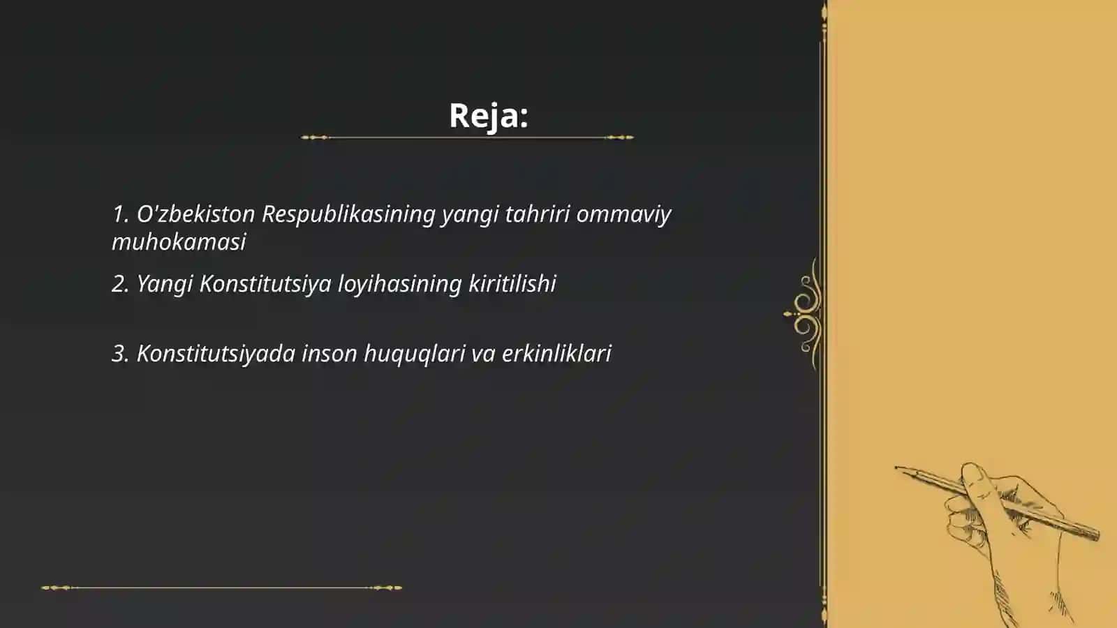 Yangi tahrirdagi O'zbekiston Respublikasining qabul qilinishi 2