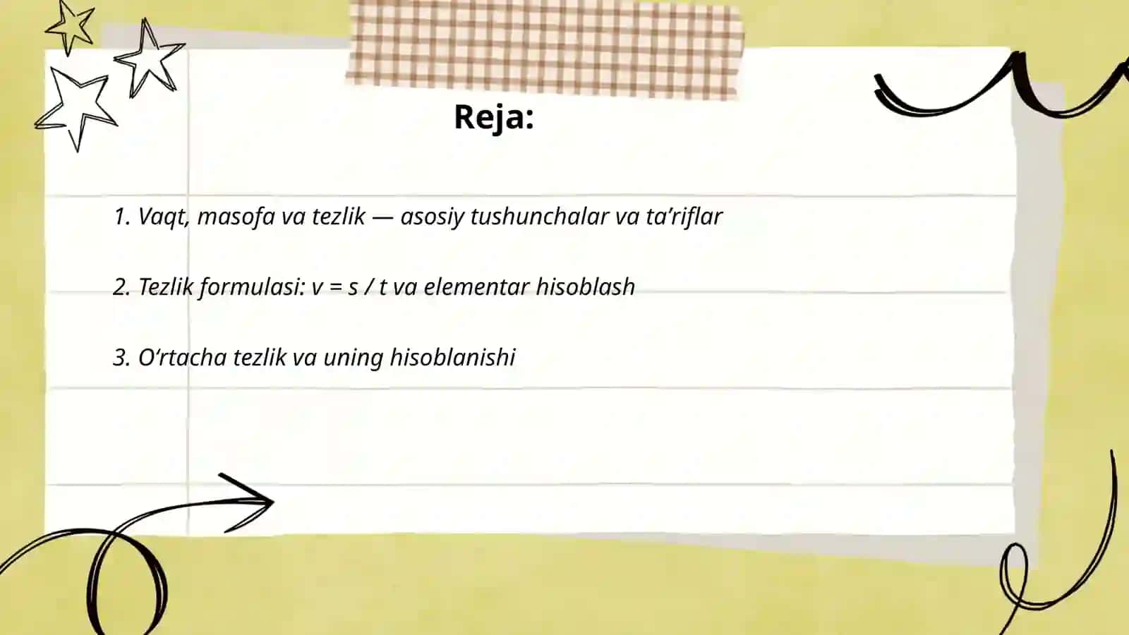 Vaqt, masofa va tezlik 2