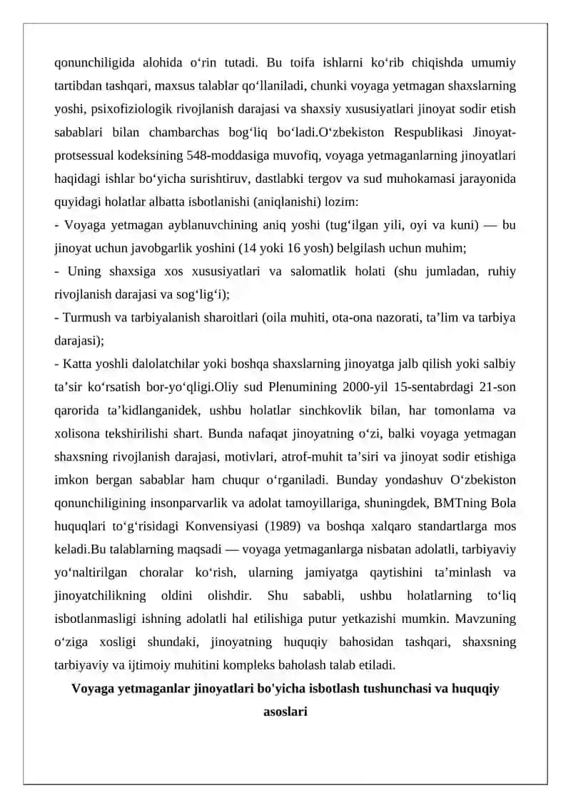 Voyaga yetmaganlarning jinoyatlari haqidagi ishlarda isbotlanishi lozim bo‘lgan holatlar 2