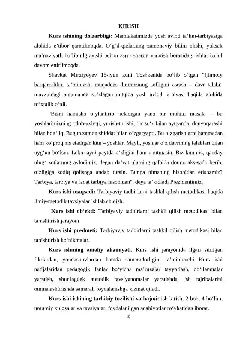 TARBIYAVIY TADBIRNI REJALASHTIRISH TASHKIL ETISH VA O'TKAZISH METODIKASI 2