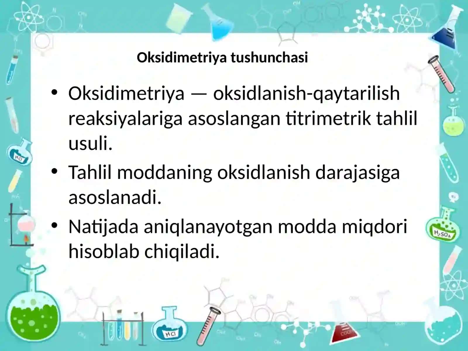 Oksidimetriya usulining klinik laboratoriyalarda qo’llanilishi 2