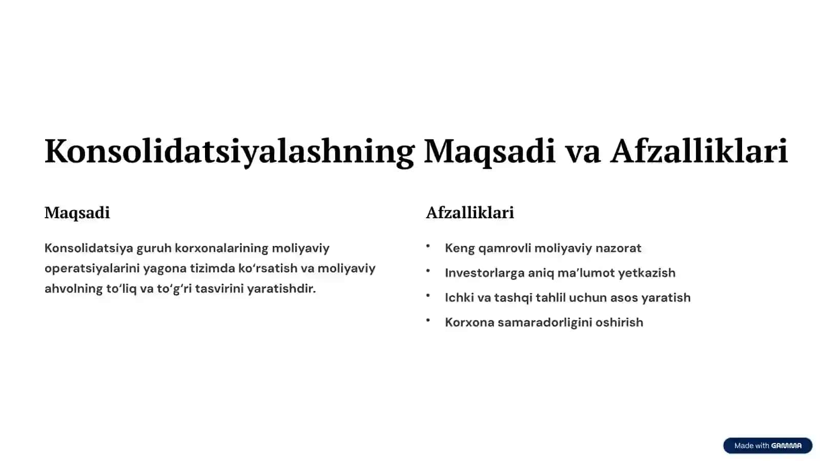 Konsolidatsiyalashgan Moliyaviy Hisobot: Kirish va Muhim Masalalar 2