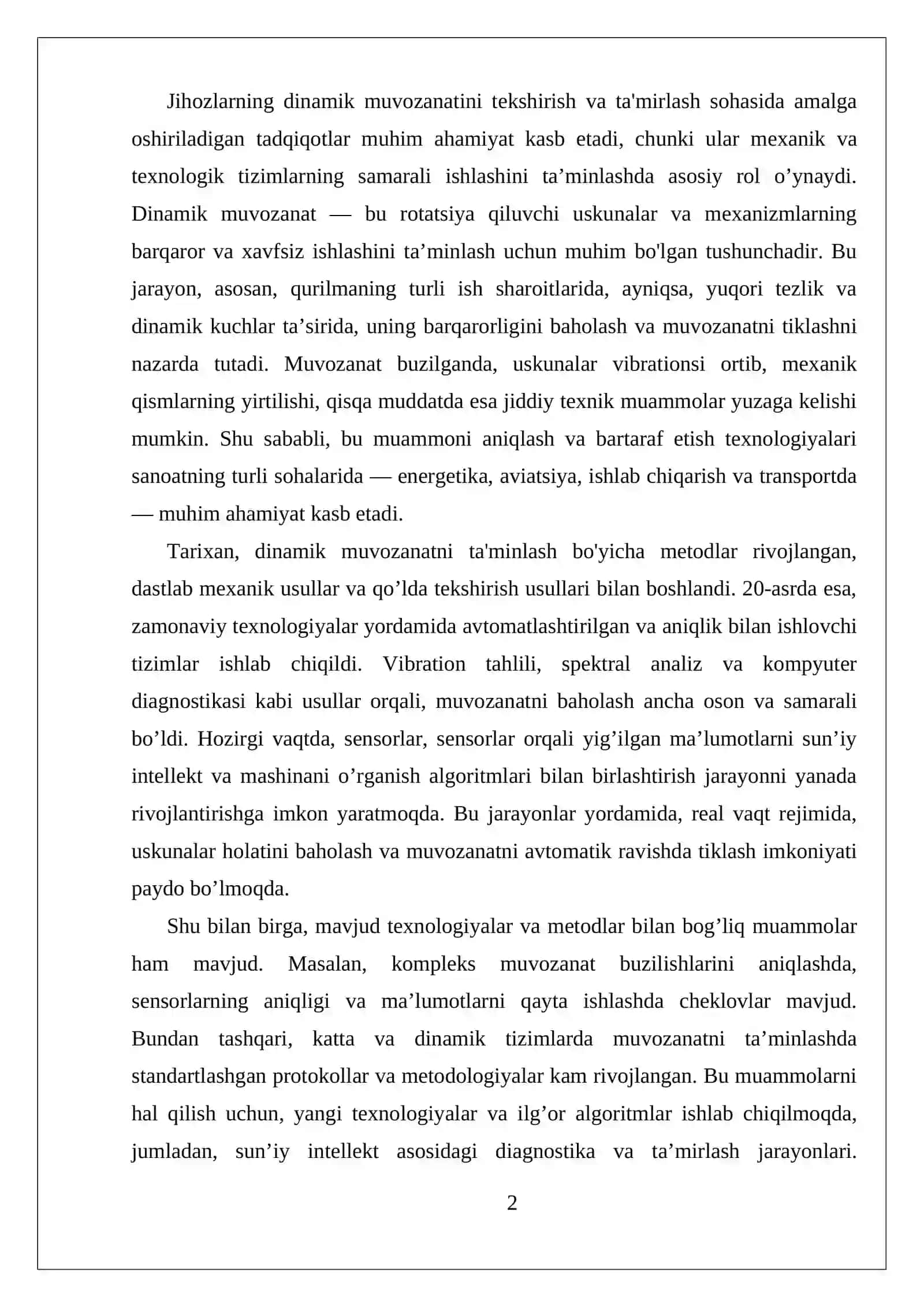 Dinamik muvozanatning texnik tahlili 2