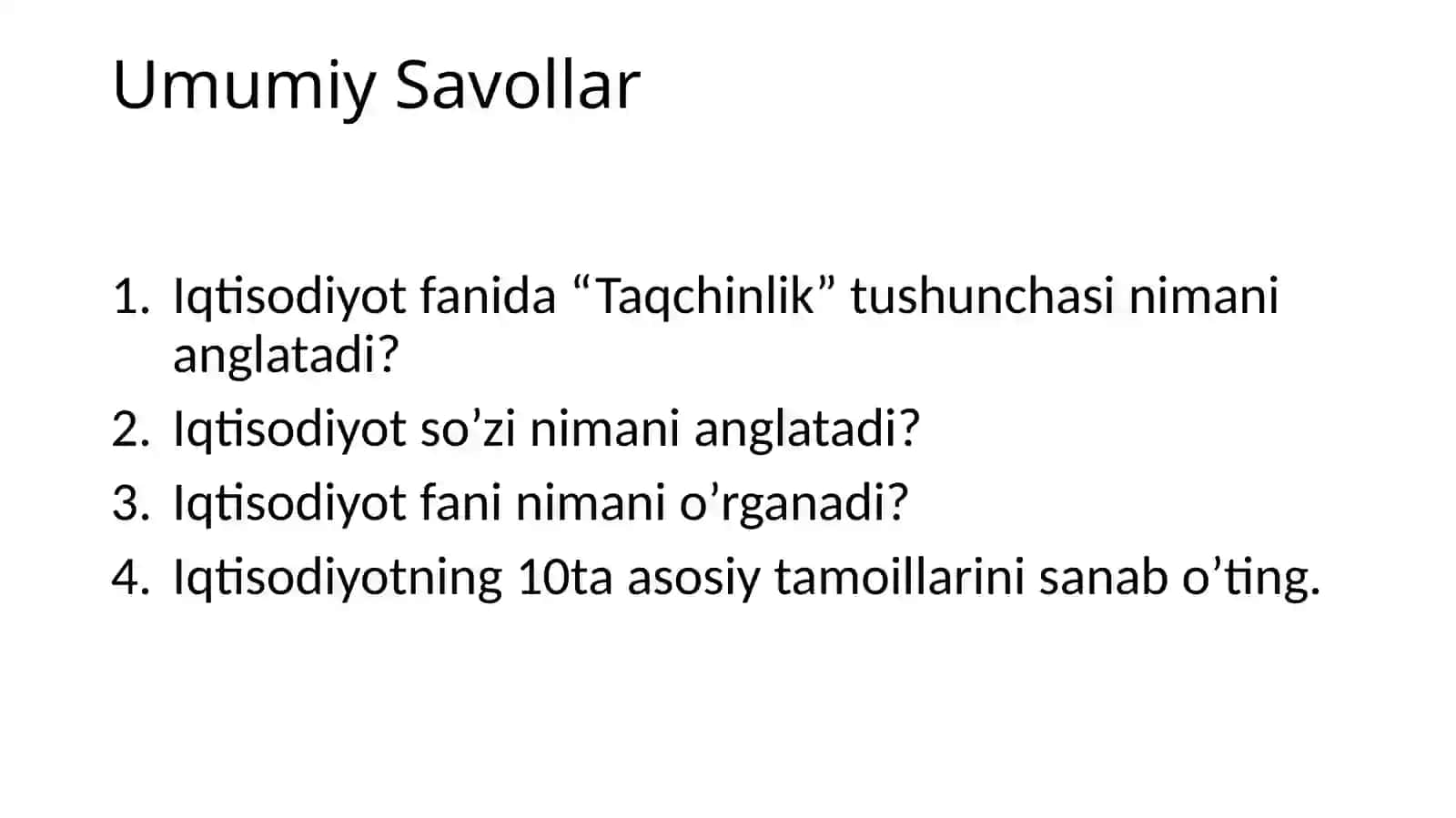 Amaliyot Iqtisodiyotning 10 tamoyili va Talab va Taklif 2