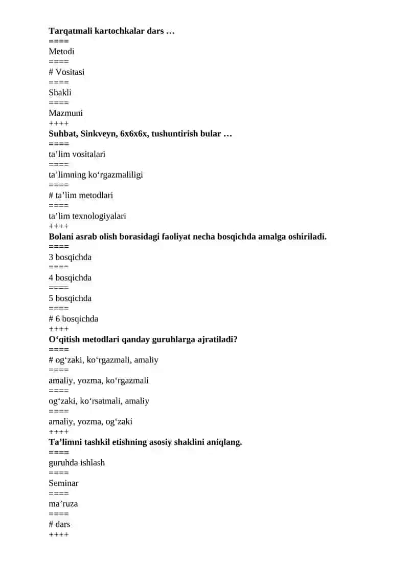 Boshlang‘ich ta’lim yo‘nalishi sirtqi ta’lim shakli 5-kurslar uchun 2