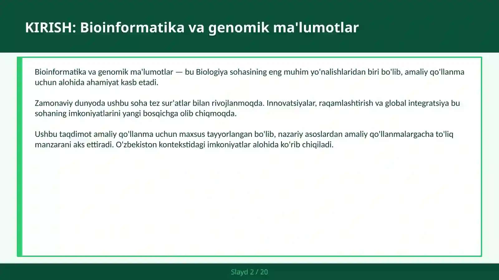 BIOINFORMATIKA VA GENOMIK MA'LUMOTLAR 2