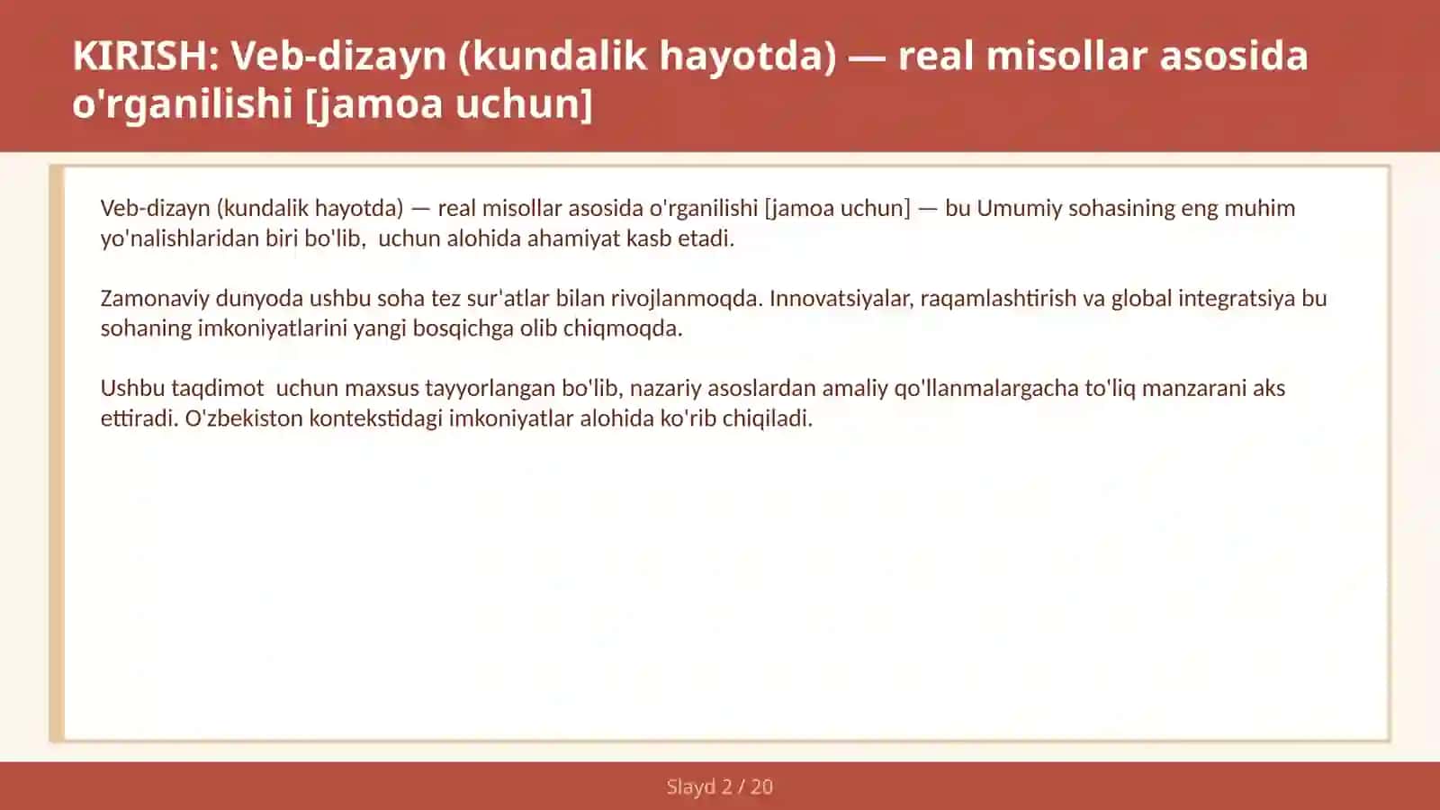 VEB-DIZAYN (KUNDALIK HAYOTDA) — REAL MISOLLAR ASOSIDA O'RGANILISHI [JAMOA UCHUN] 2