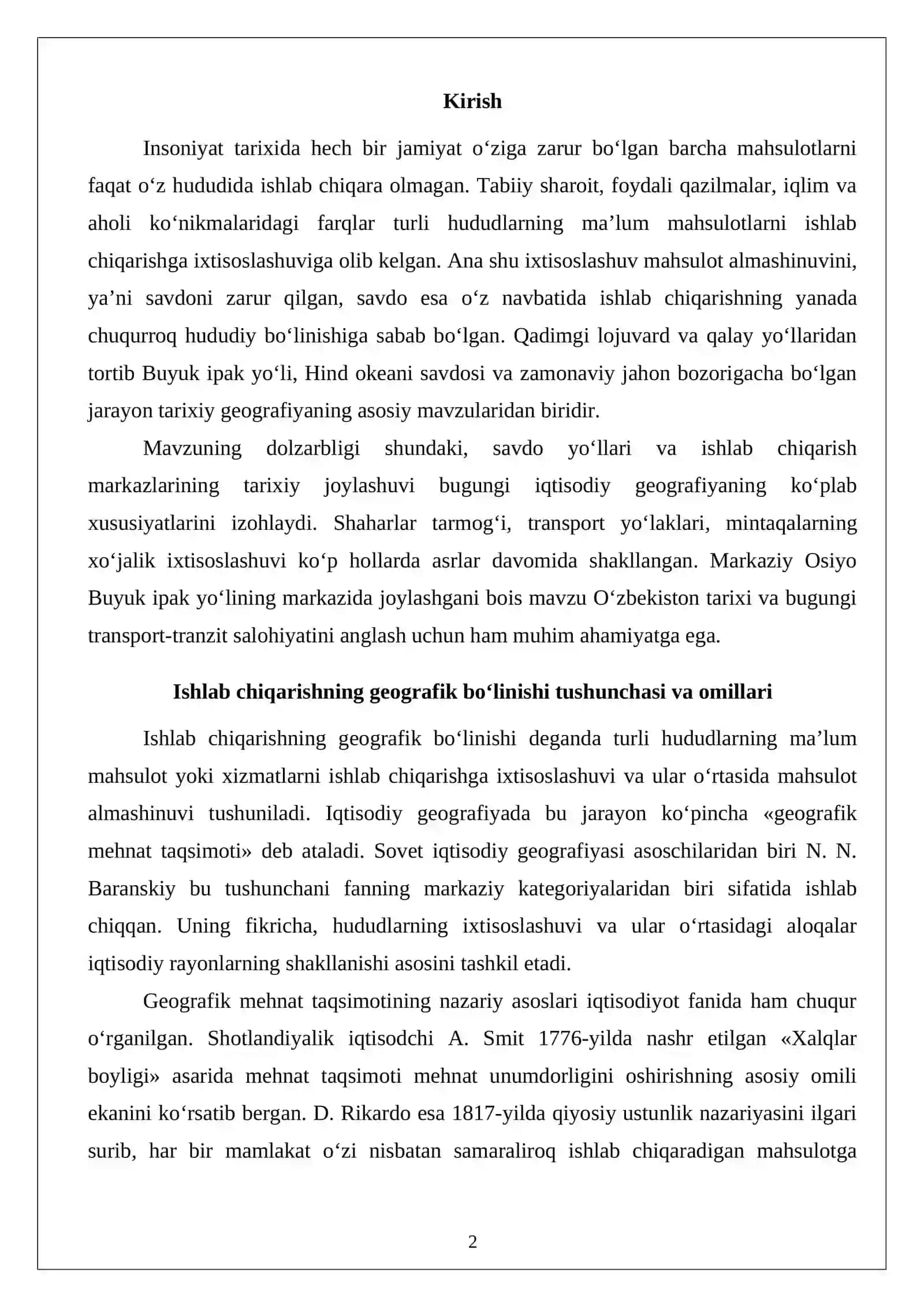 Savdo aloqalari va ishlab chiqarishning geografik bo‘linishi 2