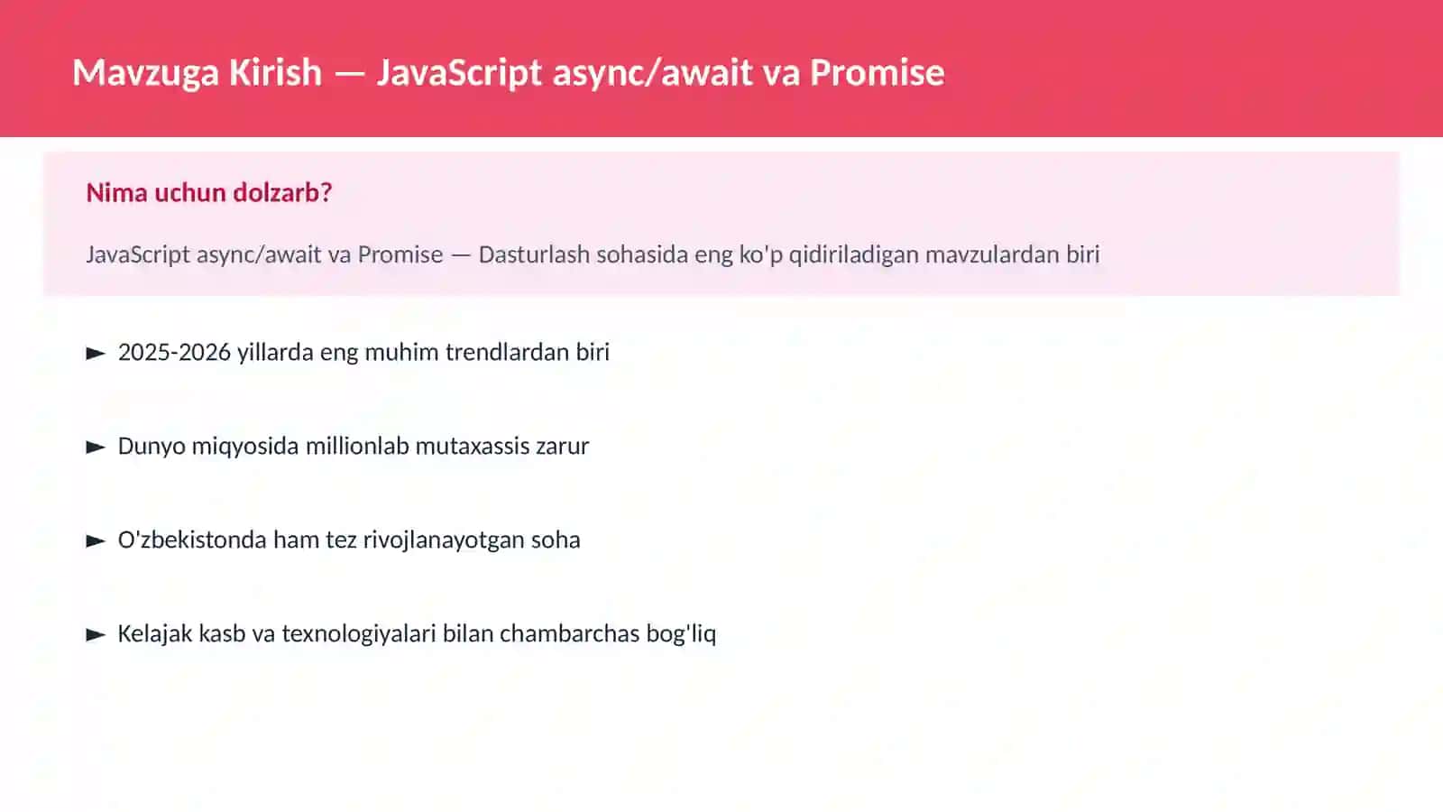 JavaScript async/await va Promise 2