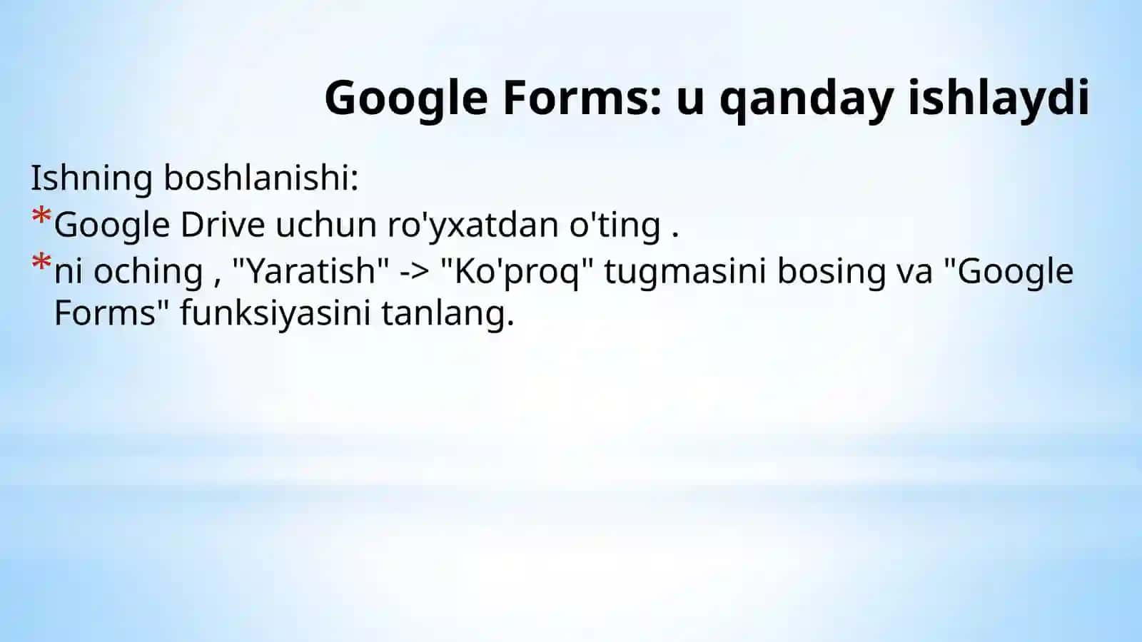 Google Forms - so'rovnomani qanday yaratish kerak 2
