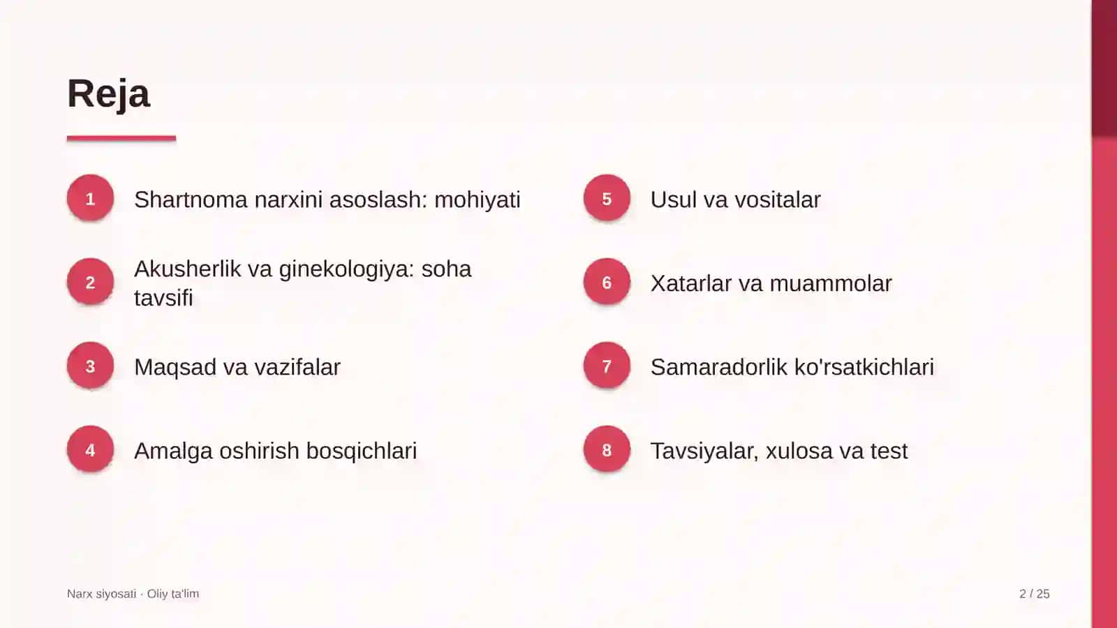 Akusherlik va ginekologiyada shartnoma narxini asoslash 2