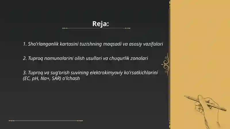 Fermer xo'jalik yerlarining sho'rlanganlik kartasini tuzish va uning asosida sho'r yuvishni rejalashtirish 2