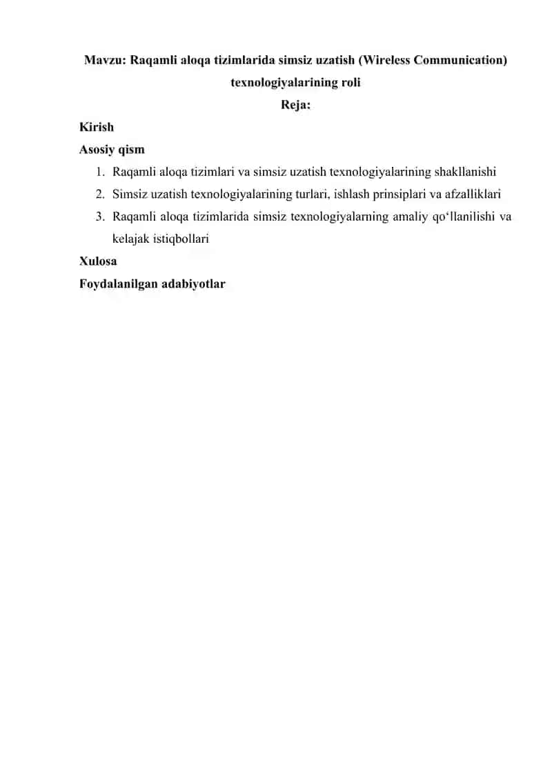 Raqamli aloqa tizimlarida simsiz uzatish (Wireless Communication) texnologiyalarining roli 2