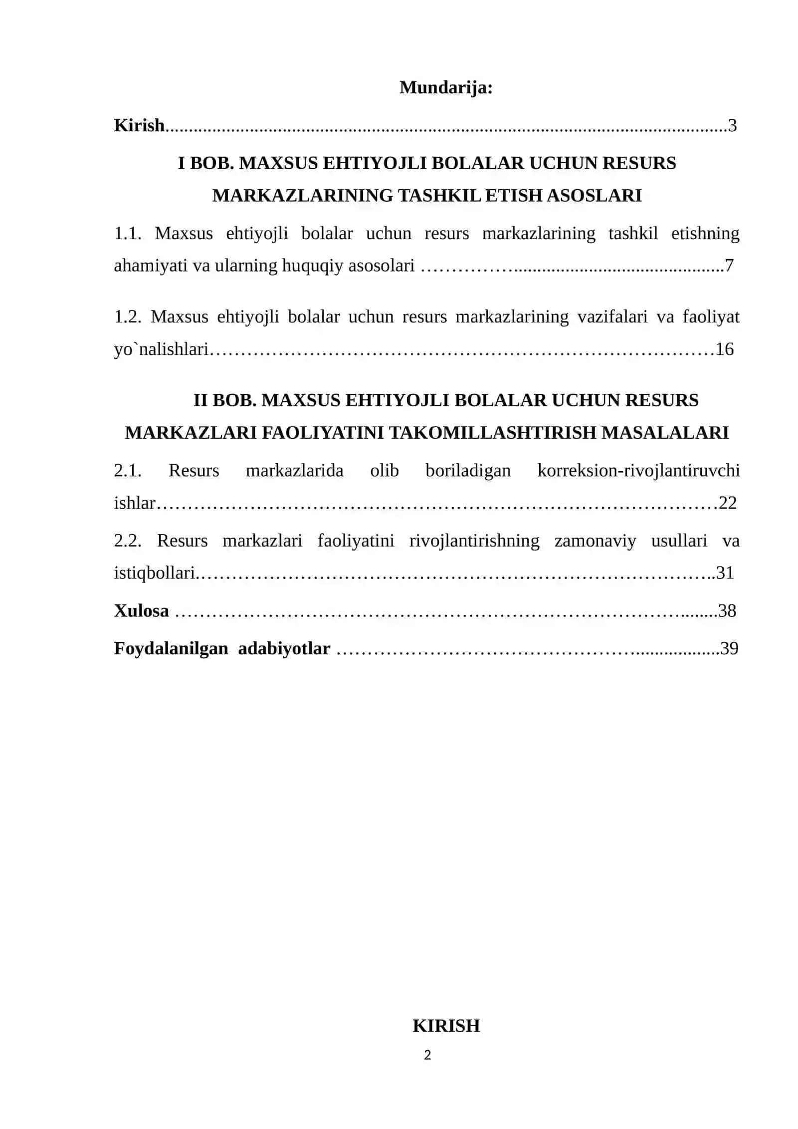 Maxsus ehtiyojli bolalar uchun resurs markazlari kurs ishi 2