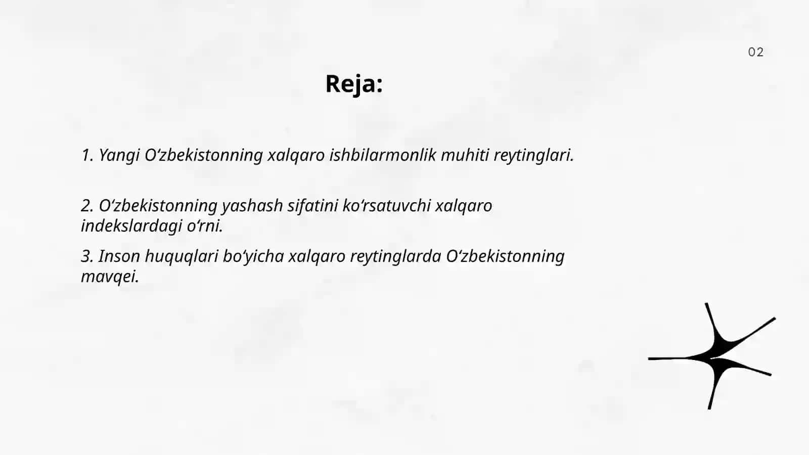 Yangi O‘zbekiston ijtimoiy-siyosiy, iqtisodiy va madaniy hayotida roʻy berayotgan oʻzgarishlarning xalqaro reyting va indekslarda aks etishi 2