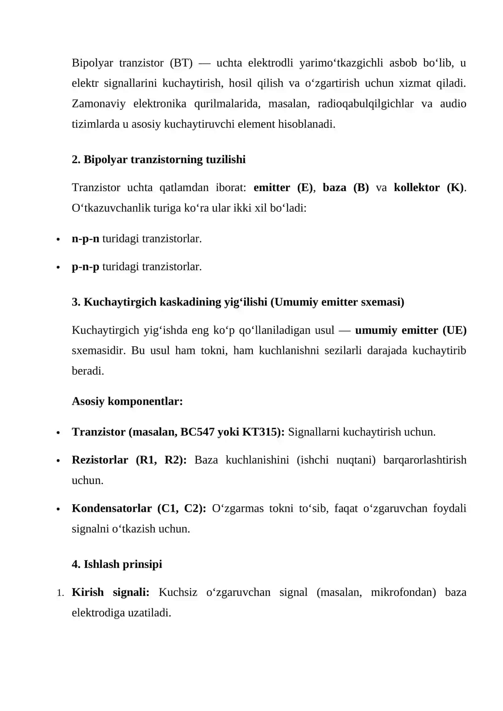 Bipolyar tranzistor asosida kuchaytirgich yig‘ish 2