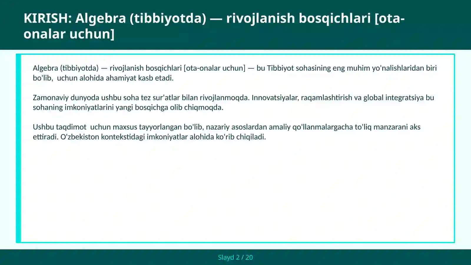 Algebra (Tibbiyotda) - Rivojlanish Bosqichlari [Ota-onalar uchun] 2