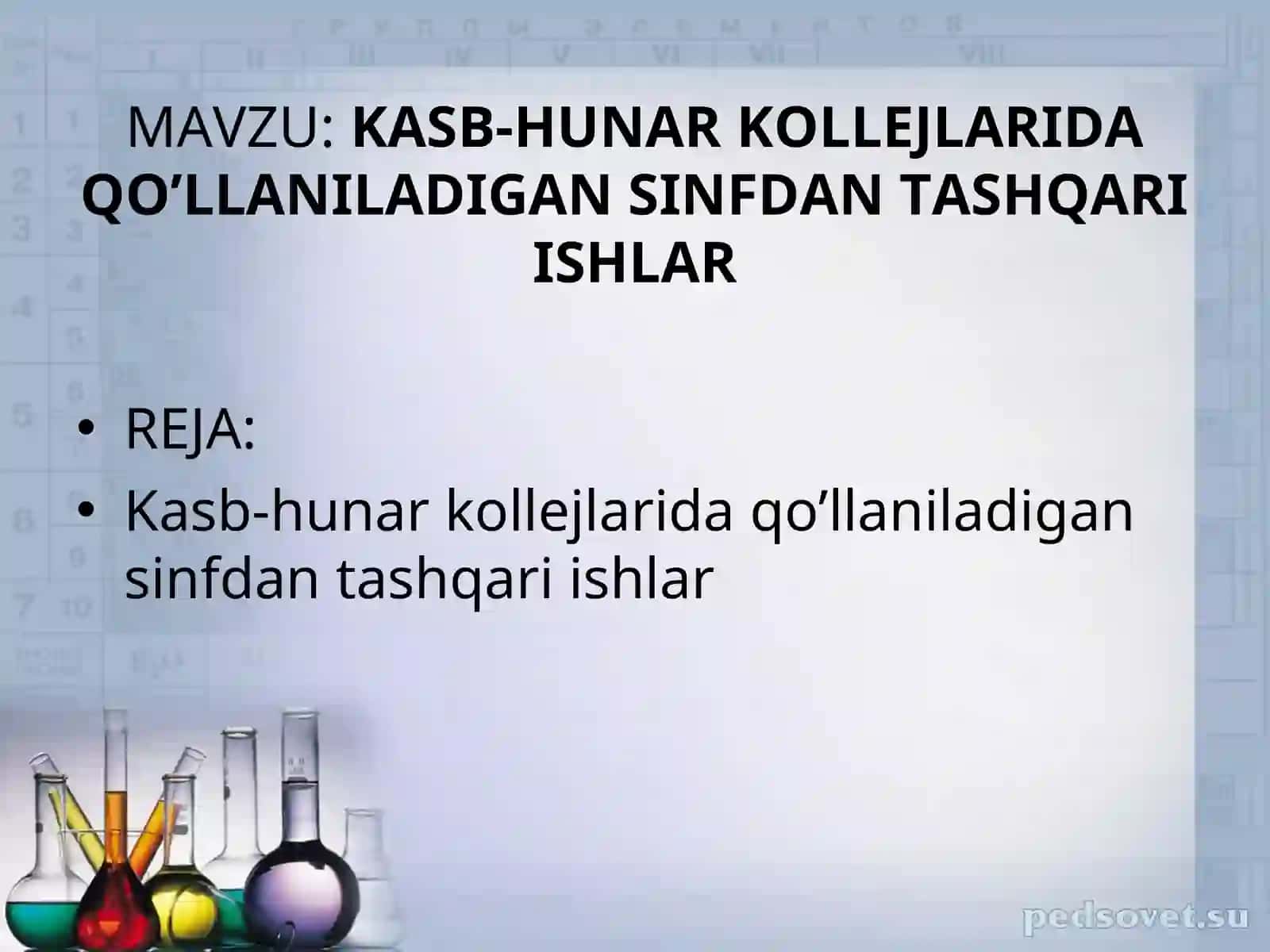 KASB-HUNAR KOLLEJLARIDA QO’LLANILADIGAN SINFDAN TASHQARI ISHLAR 2