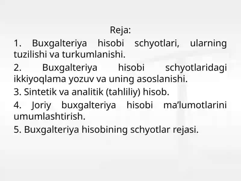 Buxgalteriya hisobi schyotlari 2