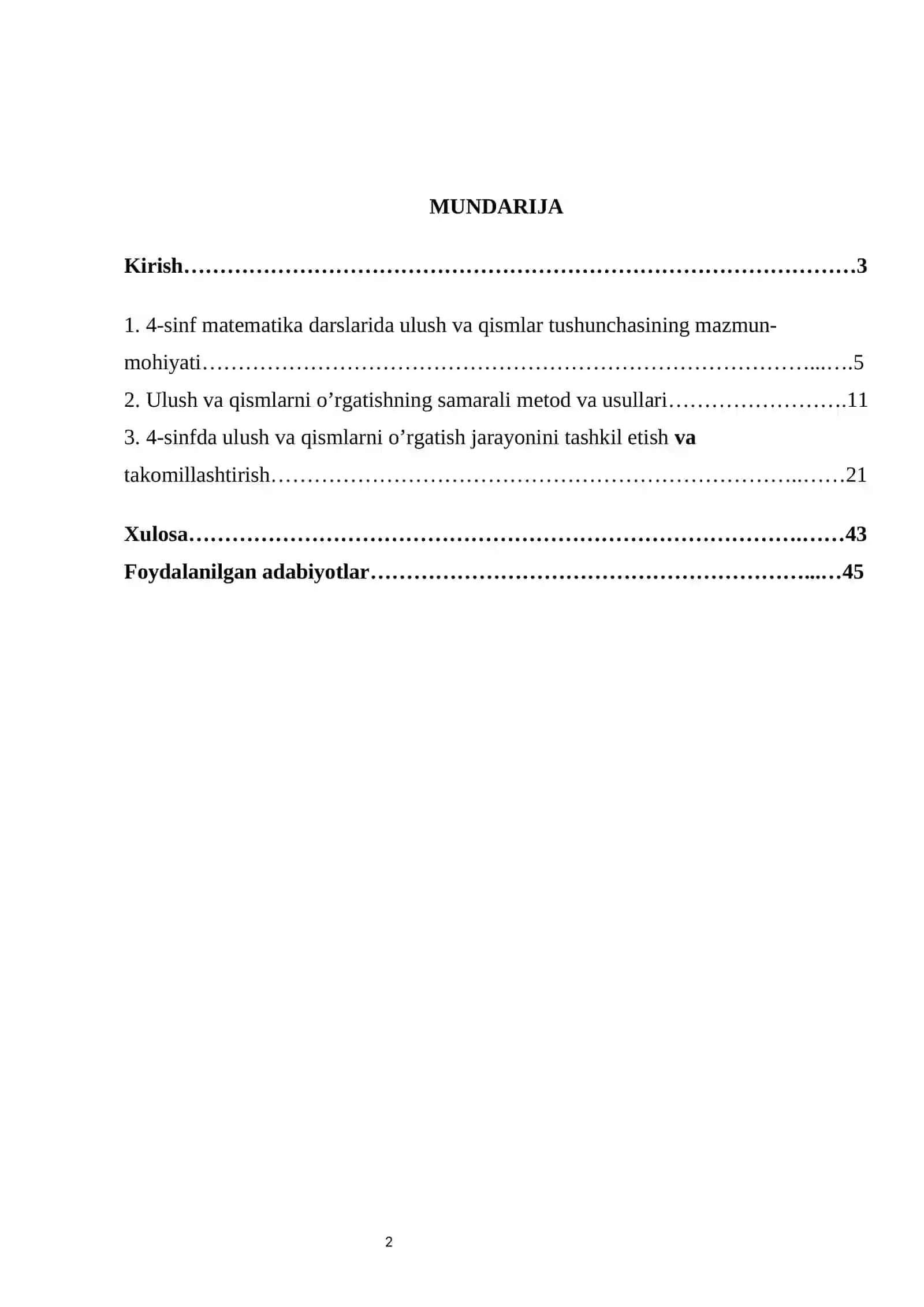 4-sinf matematika darslarida ulush va qismlarni o’rgatish metodikasi kurs ishi 2