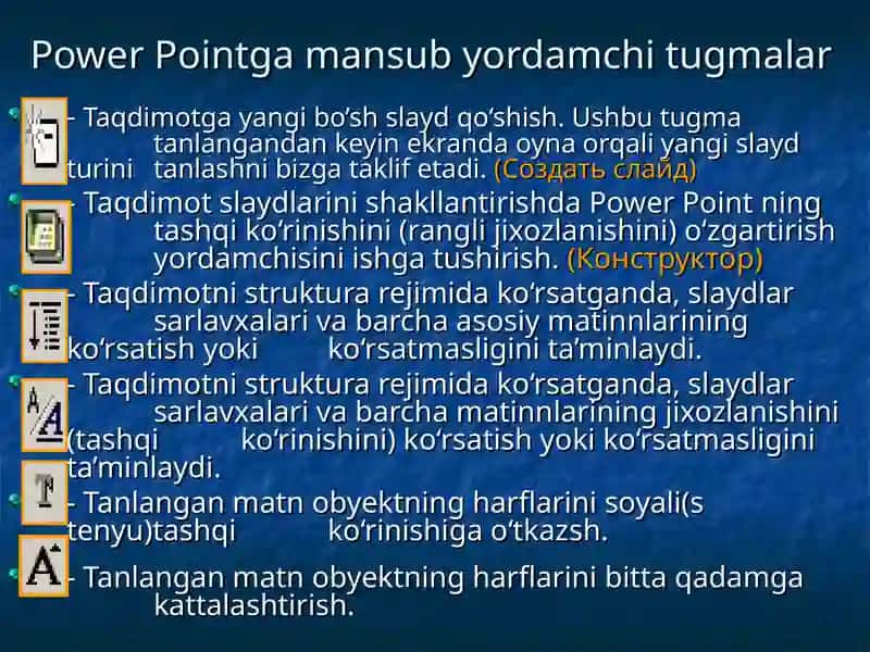 “MS POWERPOINT DASTURIDA ISHLASH” MAVZUSINI O’QITISHDA LOYIHA TEXNOLOGIYASIDAN FOYDALANISH 2