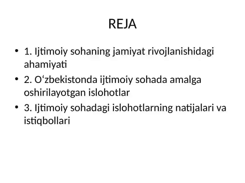 Ijtimoiy sohada islohotlar 2