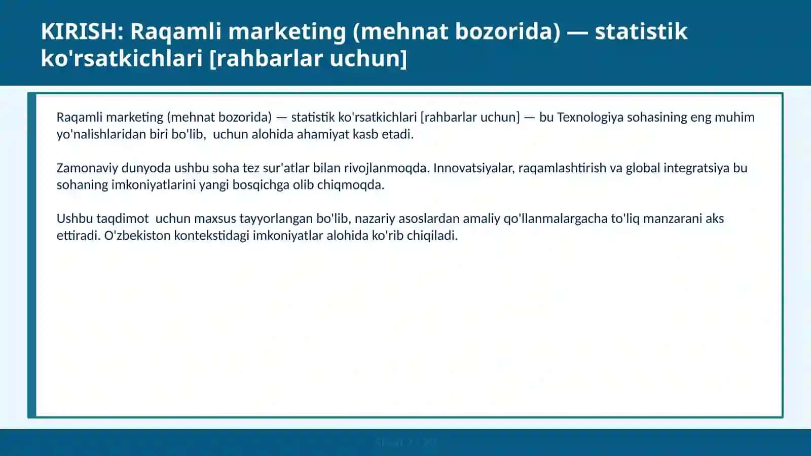 Raqamli marketing (mehnat bozorida) — statistik ko'rsatkichlari [rahbarlar uchun] 2