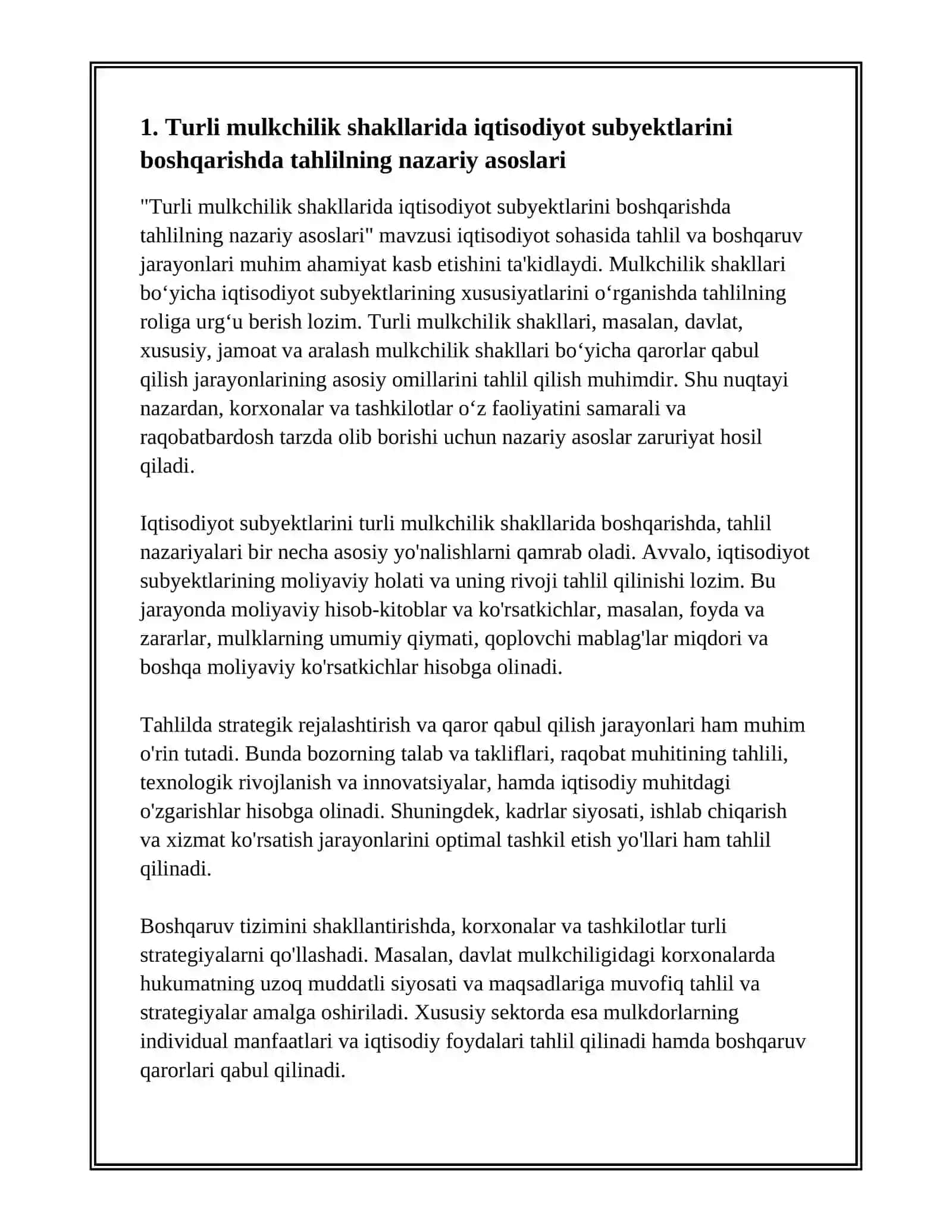Turli mulkchilik shakllarida iqtisodiyot subyektlarini boshqarishda tahlilning nazariy asoslari 2